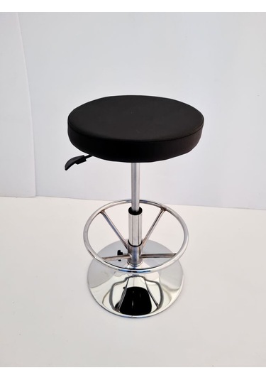Siyah Deri Yüksek Bar Boy Tabure
