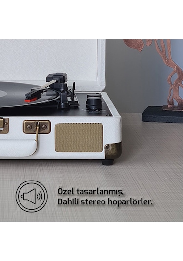 Record Master ST14012 Retro Şarjlı Bluetooth Pikap Kum Beyazı