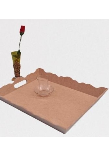 Hobi Dekoratif Model Tepsi Dikdörtgen Dalga Kenar Ahşap HAM MDF El Yapımı