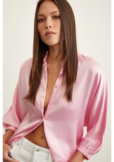 Never More Fakir Kol Saten Gömlek Pembe