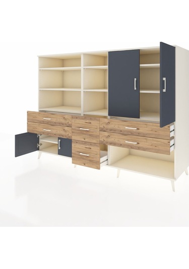 Kronos Dolap 10 Raflı 6 Çekmeceli 4 Kapaklı 220x59x163 Aytaşı-ant Aytaşı-antrasit/çam