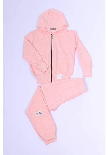 Kız Çocuk Eşofman Takımı Kapşonlu Fermuarlı C48 Pembe