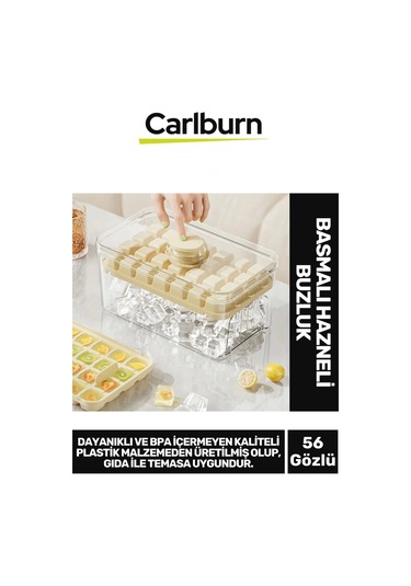 Yeni Nesil Dayanıklı Bpa İçermeyen Düğmeli Basmalı Çift 56'lı Buz Küpü Kalıbı Saklama Kutulu Çok Renkli