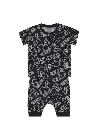 Denokids Araba Erkek Bebek Siyah T-shirt Kapri Şort Takım Siyah
