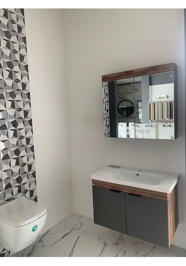 Biani Fethiye Gri Banyo Dolabı Beyaz - Ceviz Biani Fethiye Gri Banyo Dolabı Beyaz - Ceviz