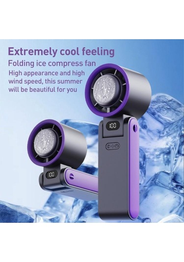 Y19 Akıllı Buz Sıkıştırma Katlanır El Taşınağı Fan Buz Mavisi Mor