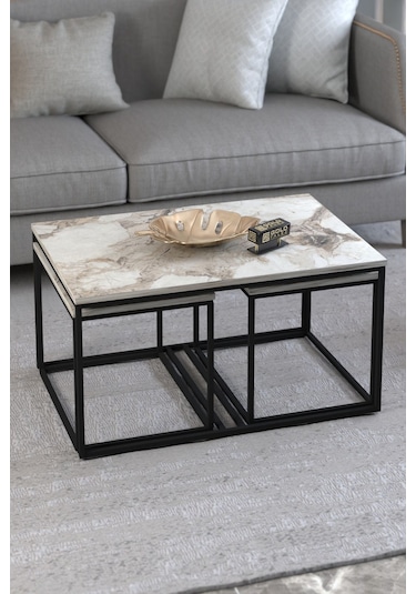 Orta Sehpa Ve Zigon Yan Sehpa Flora Set Efes Bej