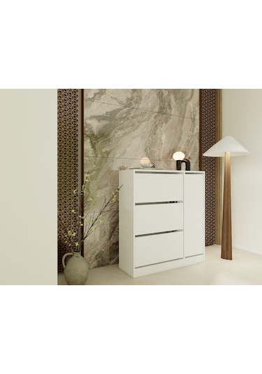 Korikos Düşer Kapaklı Ayakkabı Dolabı Beyaz