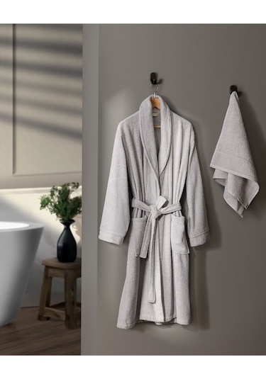 Madame Coco Avril Şalyaka Unisex Bornoz Set Gri