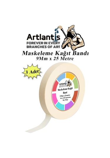 Maskeleme Bandı Kağıt Bant 9 Mm 25 Metre 3 Adet Boya Bantı Maskeleme Kağıt Bant Duvar Yağlı Boya Badana
