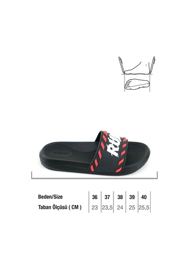 Gezer Erkek Yazlık Run Pu Islak Zemine Uygun Ev Banyo Bahçe Havuz Terlik Siyah-kırmızı Siyah - Kırmızı