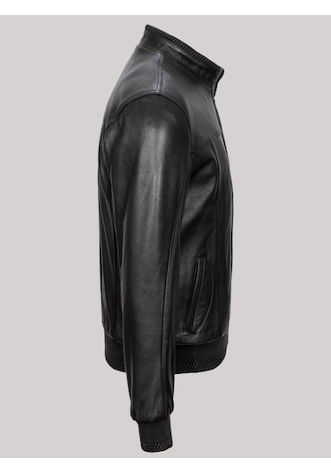 Hakiki Kuzu Derisi Siyah Erkek Deri Mont Kol Bel Lastikli Deri Ceket Siyah