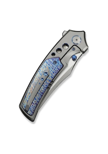 We Knife Skynix Gray Titanium Handle With Flamed Titanium Inlay Stonewashed Bohler M390 Blade Satin Flat Kamp Çakı Gri