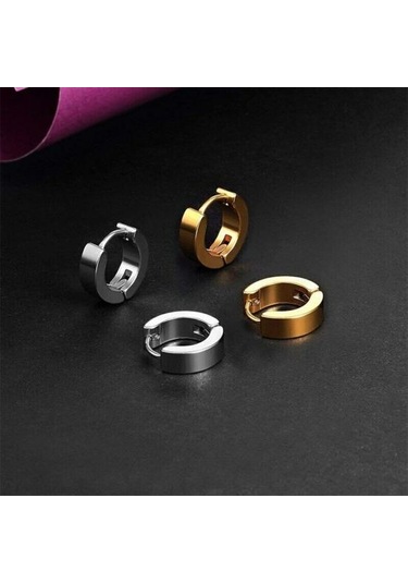 Gümüş 1 Çift Serin Erkek Paslanmaz Çelik Huggie Hoop Küpeler Gündelik Takı Gümüş