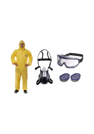 Tam Koruma Yüz Maskesi (Drager 3300 Maske-ABEK Filtre-Delta Plus Gözlük-L Beden Tulum)