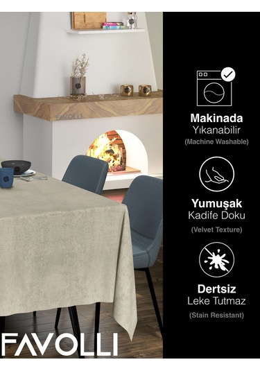 Kadife Dokulu Keten Renk Masa Örtüsü Kum Bejı