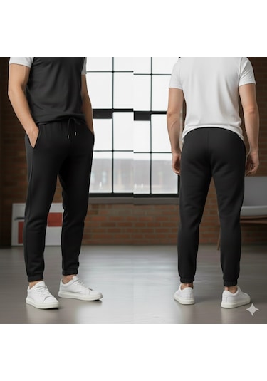 Noxly Jogger Eşofman Altı Lastik Paça Üç İplik Siyah