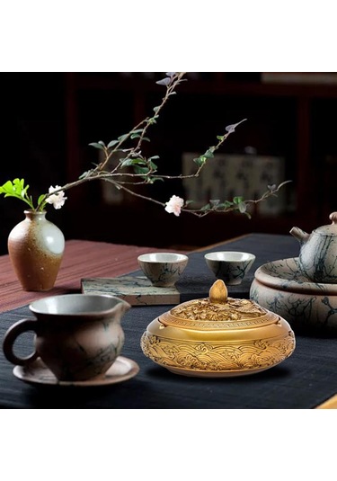 Homyl Kapaklı Dekoratif Kül Tablası Sigara Tutucu İç Altın Altın