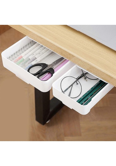 Ganzhoushop 2 Parça Kendinden Yapışkanlı Çekmece Seti Kullanışlı Çekmeceler Kendinden Yapışkanlı Çekmece Saklama Kutusu Masa Altı Kalem Düzenleyici Raf Beyazsiyah