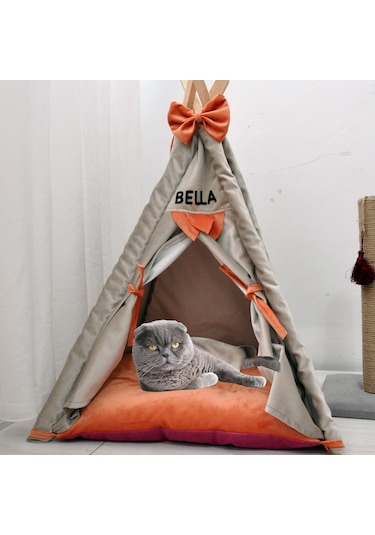 Mavi Vitrin İsme Özel Kedi ve Köpek Çadırı 60 x 60 CM