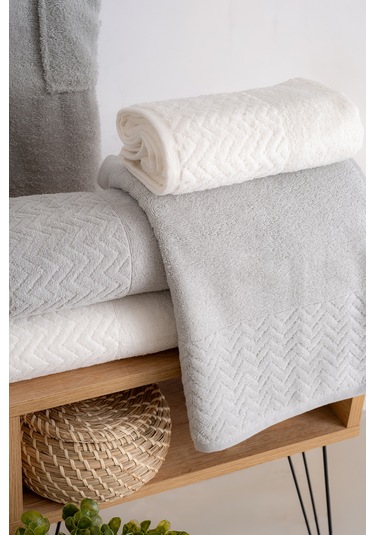 Oznhome Krem-gri Çift Kişilik 6 Parça Bornoz Seti Gri-krem