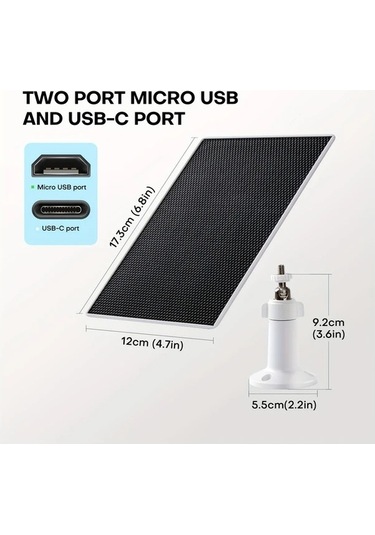 Besthome1 Dream011 Beyaz Çift Paket 3w Ultra İnce Esnek Güneş Paneli Etfe Işık Geçirgenliği 360 Ayarlanabilir Usb C Uyumlu Taşı