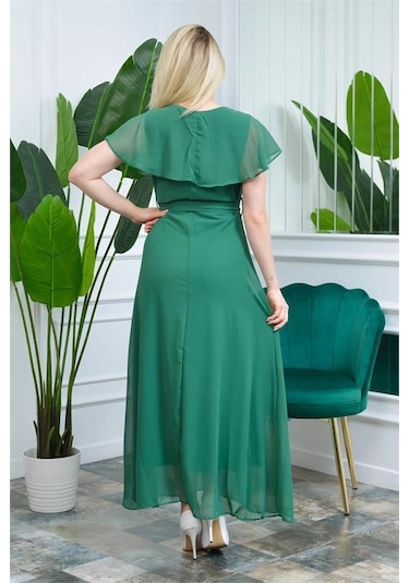 Kadın Melek Kol Uzun Şifon Elbise Dpmkts001 Yeşil