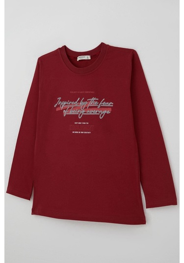 Breeze Erkek Çocuk Uzun Kollu Tişört Yazı Baskılı 8-14 Yaş, Bordo Bordo