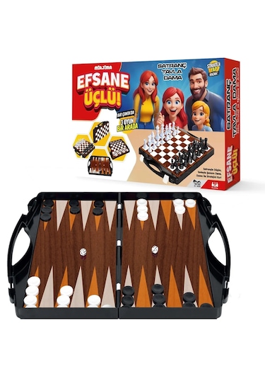Çantalı Tavla- Dama-satranç 3'lü Oyun Seti