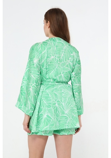Saten Kimono Şort Takım Su Yeşili