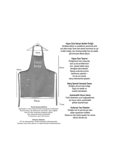 Mutfak Önlüğü Kişiye Ve İsme Özel Nakışlı Mutfak Önlüğü İkili Kupa Farklı Renkler Beyaz