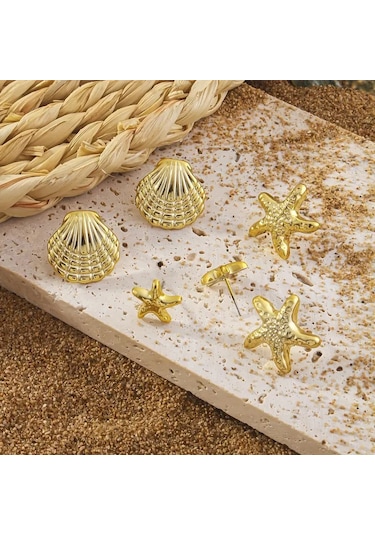 Deniz Yıldızı İstiridye 6 Parça Küpe Seti