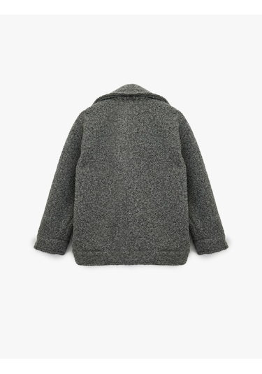 Koton Uzun Kollu Cepli Fermuar Detaylı Kısa Buklet Kaban Gri 6wak20198ew Gri