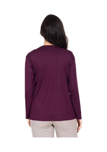 Yeni Sezon Kadın Orta Yaş Ve Üzeri Viskoz Kanaviçe İşlemeli Lüks Anne Penye Bluz 24311-mürdüm Mürdüm