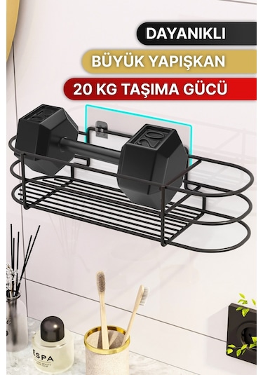 Bino Yapışkanlı Saç Kurutma Makinesi Banyo Düzenleyici Organizer Raf Siyah