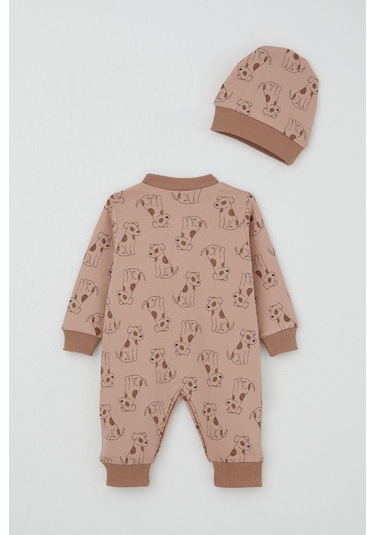 Breeze Erkek Bebek Tulum Sevimli Köpekçik Desenli 0-6 Ay, Açık Kahverengi Açık Kahverengi