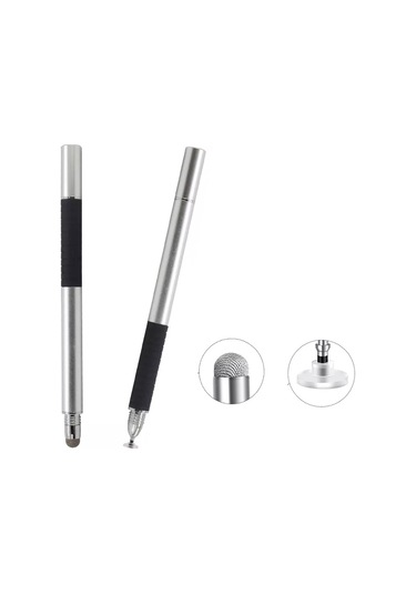 At-31 İletken Kumaş Kafa Hassas Enayi Kapasitif Kalem Kafa 2'si 1 Arada El Yazısı Kalemi Gümüş Gri