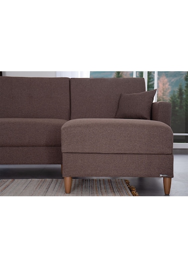 Kilim Mobilya Scandi Köşe Uzanmalı Yataklı Köşe Takımı Hem Sağ Hem Sol Köşe Olarak Kullanılabilir Kahverengi