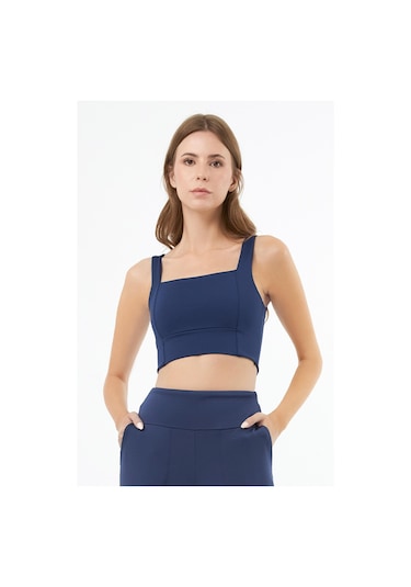 Lacivert Kare Yaka Crop Top Büstiyer Lacivert