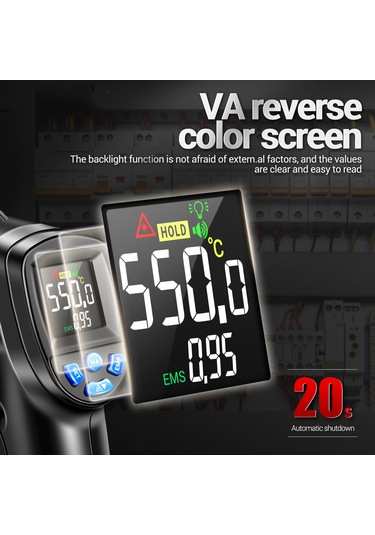 Springsun Aneng Th104 El Tipi Kızılötesi Termometre -50 C 550 C Ev & Endüstri Sıcaklık Ölçer Va Ekran Düşük/byüksek Alarm Pil Dahil Değil Siyah