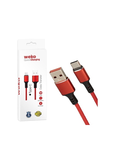 Weko Wk-22024 Usb To Type-c Örgülü Kırmızı Telefon Şarj Kablosu