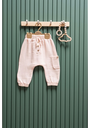 Bebek Müslin Şalvar Düğmeli Pantolon 6 Ay 3 Yaş Pudra