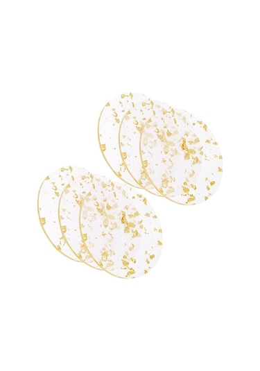 Altın Varak Akrilik Bardak Altlıkları 6 Adet İçecekler İçin İskandinav Tarzı, 9.5cm Şeffaf