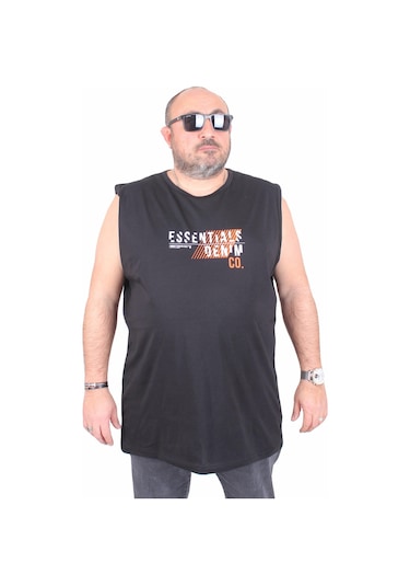Starbattal Büyük Beden Baskılı Kolsuz Tişört Denim 25154 Sıyah Siyah
