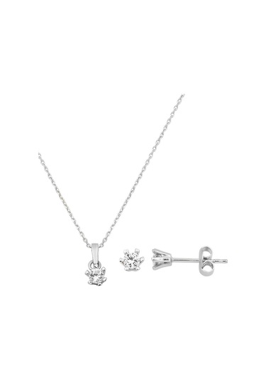 Bilezikci Altı Tırnaklı Tektaş 14 Ayar Beyaz Altın 2'li Set