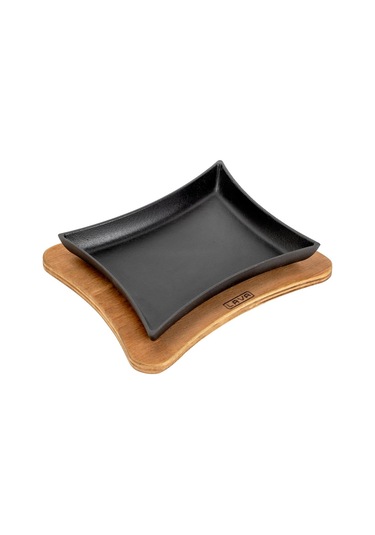 Lava Döküm Dikdörtgen Servis Tabağı Ve Ahşap Altlığı. Ölçü 13x17cm.