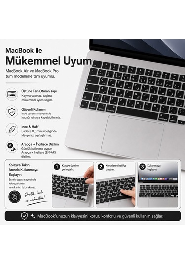 Macbook Air 15.3 İnç M2 M3 M4 M5 A2941 A3114 A3241 A3448 Uyumlu Arapça İngilizce Q Klavye Koruyucu Diğer