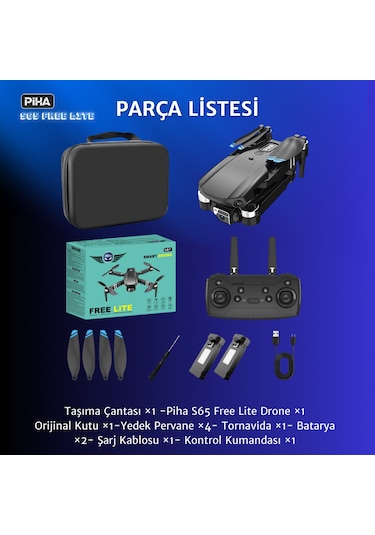 S65 Free Lıte 2 Batarya, 30 Dakika Uçuş, 1080p Çift Esc Kamera, Fırçasız Motorlu Drone/app Kontrlü/siyah