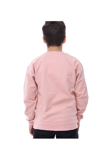 Basic Bisiklet Yaka Şardonlu Çocuk Sweatshirt 3-10 Yaş Pudra Pudra