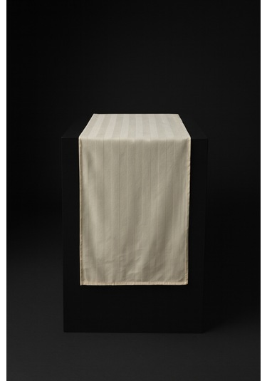 Yunusoğlu Home Krem Çizgili Pamuklu Şık Masa Runnerı 50x150 Cm Modern Ve Zarif Masa Örtüsü Runner Krem